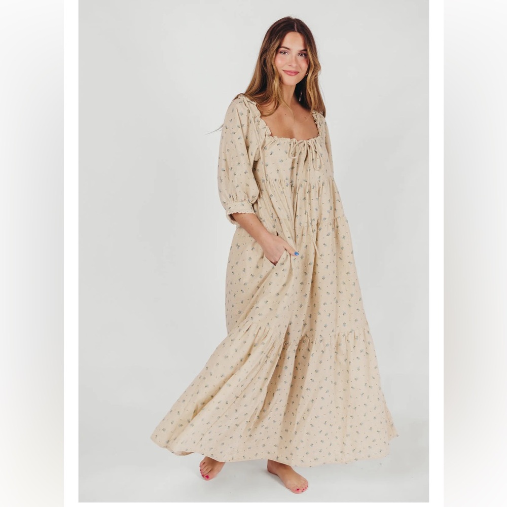 Floral Beige Maxi Dress